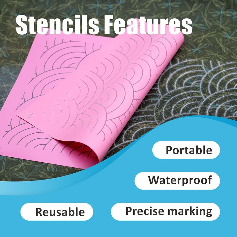 Monipair Silkscreen Stencils for Chalk Roller – 4 Patterns Assorted - Edge to Edge Stencil, Continuous Line Template for Free Motion Quilting, Domestic Machine Quilting, Hand Quilting (88005) - Image 3